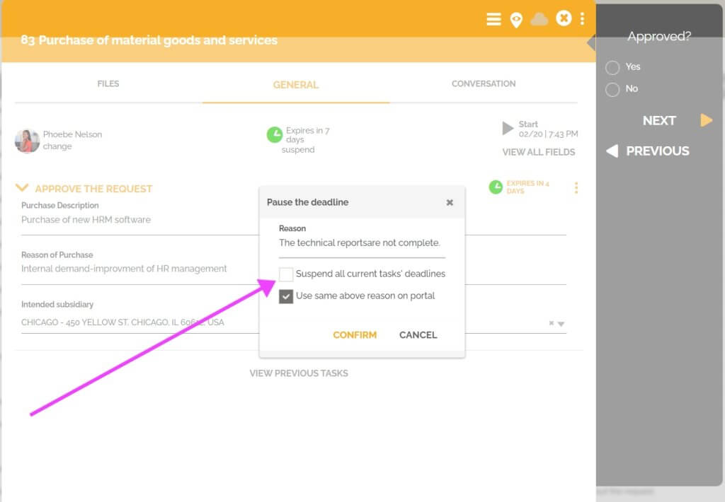 Suspend a work item and current tasks deadline